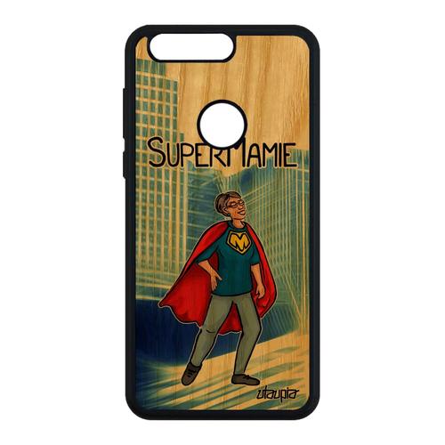 Coque Bois Pour Honor 8 Silicone Super Mamie Humour Drole Bande Dessinée Heros Etui Case Texte Comique Comics Personnalisé Mamy Bleu