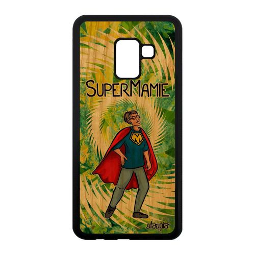 Coque Samsung Galaxy A8 2018 Bois Silicone Super Mamie Heros Original Cadeau De Noel Humour Texte Antichoc Comics Mobile Mamy Vert