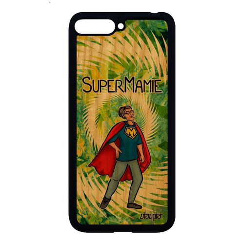 Coque Bois Silicone Huawei Y6 2018 Super Mamie Telephone Cover Bd Vert Humour Rigide Cadeau De Noel Frêne Comics Heros Drole Texte