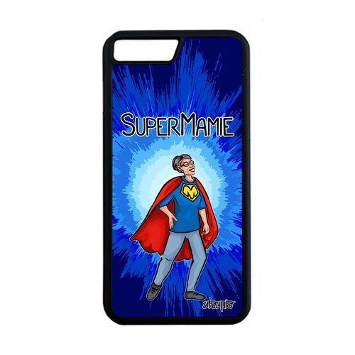Coque En Silicone Iphone 7 Plus Super Mamie Pas Cher Grand Mere Humoristique Bande Dessinée Drole Texte Famille Bleu Telephone