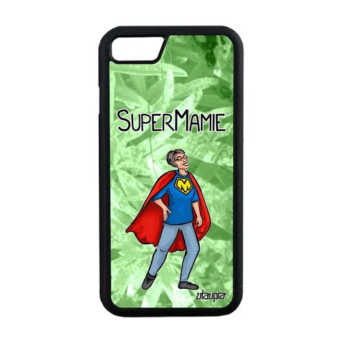 Coque Iphone 8 Silicone Super Mamie Comique Humour Texte Mamy Rigide Vert Comics Telephone Heros Unique Naissance Fille Drole