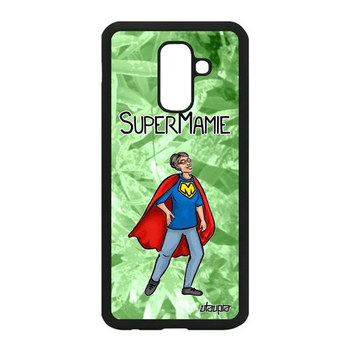 Coque Silicone Samsung Galaxy A6 Plus 2018 Super Mamie Comique Bd Mamy Heros Telephone Portable Smartphone Cover Antichoc Vert Drole