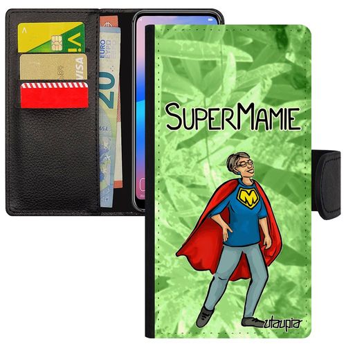 Coque Honor 9 Simili Cuir Super Mamie Naissance Fille Antichoc Comics Portable Texte Vert 4g Drole Cover Telephone Magnetique Heros