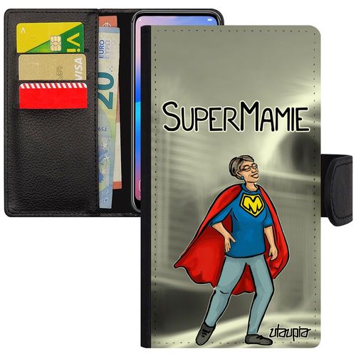 Coque Super Mamie Antichoc Iphone 7 Plus Simili Cuir Porte Cartes Heros Texte Mamy Mobile 256 Go Bebe Humour Humoristique Gris