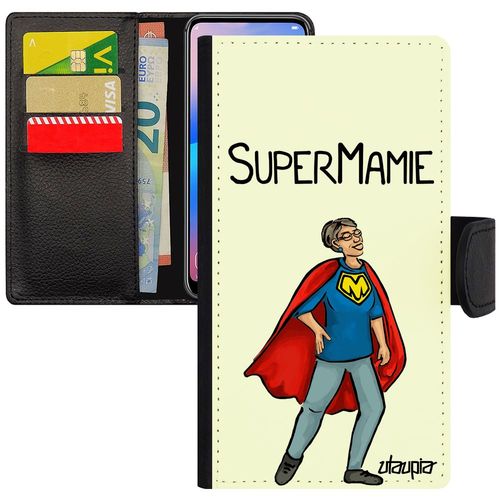 Coque Pour Iphone 7 Portefeuille Porte Cartes Super Mamie Humour Comique Mamy Dessin Grand Mere Drole Heros Smartphone Comics