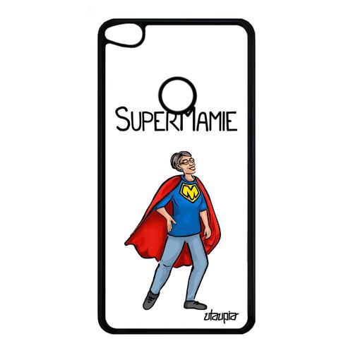 Coque Huawei P9/P8 Lite 2017 Silicone Super Mamie Humour Comics Grand Mere Enfant Blanc Telephone Original Rigide Texte Etui Heros