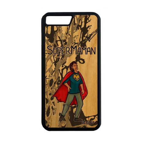 Coque Silicone Iphone 7 Plus En Bois Super Maman Rigide Dessin Humour Motif Texte Bebe Gris Drole Case Comics Comique Mere De