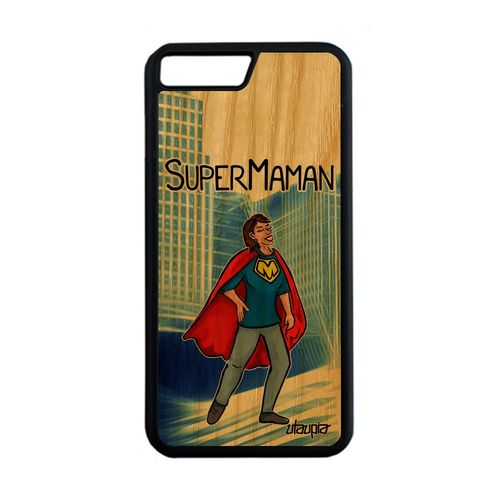 Coque Silicone Iphone 8 Plus Bois Super Maman Comics Tpu 128 Go 4g Motif Case Humour Comique Drole Antichoc Mere Bleu Enfant