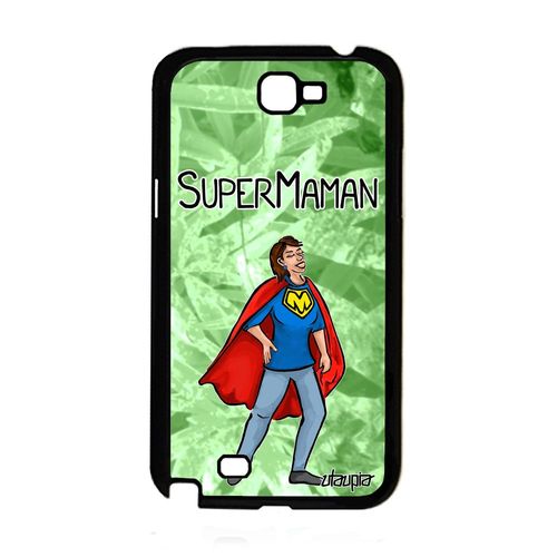Coque Pour Galaxy Note 2 Silicone Super Maman Bumper Drole Naissance Fille Heros Bd Aluminium Humour Texte Vert Case Comics Samsung