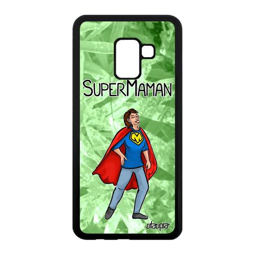 Coque Silicone Antichoc Pour Galaxy A8 2018 Super Maman Naissance Fille Vert Comique Rigide Drole Heros Case Bd Solide Texte Samsung