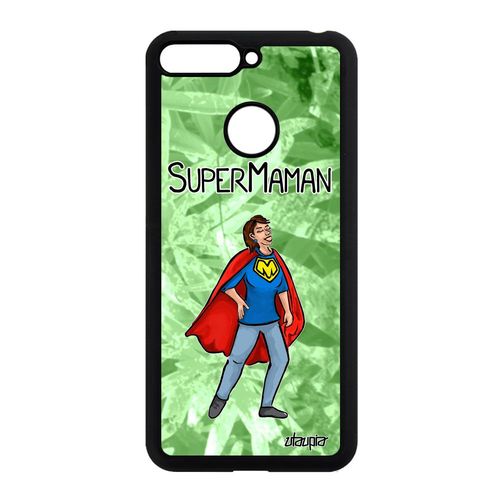 Coque Silicone Honor 7a Super Maman Humour Comics De Protection Bumper 4g Naissance Fille Heros Bd Drole Antichoc Vert Texte Comique
