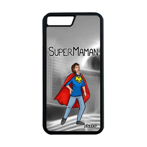 Coque Silicone Super Maman Pour Iphone 7 Plus Drole Heros Humour Texte Unique Noir Bande Dessinée Mere Rigide Gris Case Comics