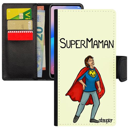 Coque S8 Porte Cartes Super Maman Texte Blanc Heros Etui Mere Comique Pas Cher Humour Enfant 4g Dessin Drole Comics Samsung Galaxy