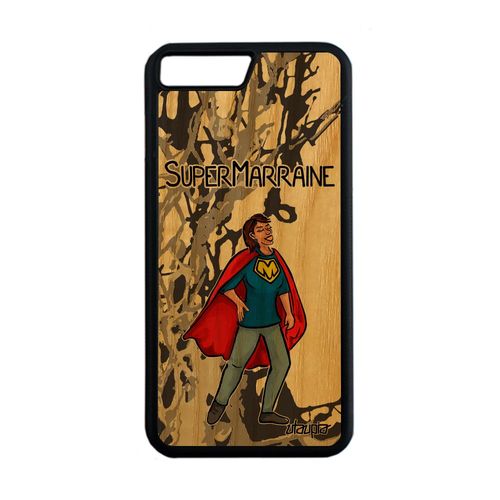 Coque Iphone 7 Plus En Bois Silicone Super Marraine Comics Drole Humour Case Gris Texte Etui Comique 4g Bebe Heros Telephone