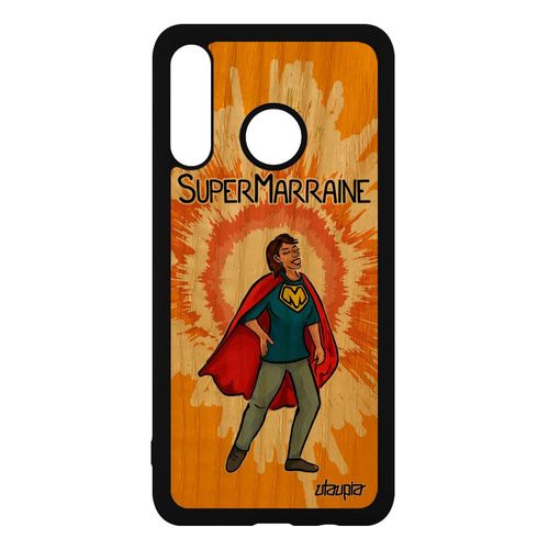 Coque Super Marraine Huawei P30 Lite Bois Silicone Mar-Lx3 Personnalisé Bd Texte Etui Antichoc Humoristique Enfant Design Orange De