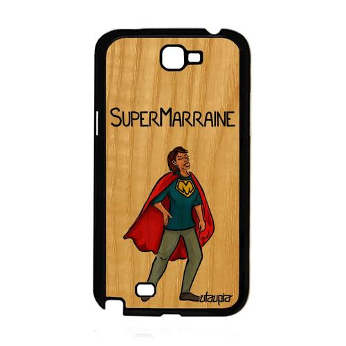 Coque Bois Naturel Pour Samsung Galaxy Note 2 Silicone Super Marraine De Protection Naissance Garcon Rouge Design Personnalisé Texte