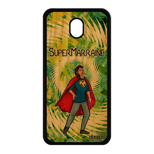 Coque Pour Galaxy J7 2017 Pro Vrai Bois Silicone Super Marraine Telephone Comique Texte Humour Cadeau De Noel Housse Bd Vert Samsung
