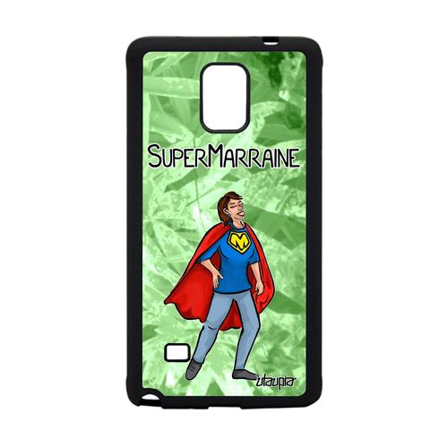 Coque Pour Galaxy Note 4 Silicone Super Marraine Naissance Fille Antichoc Unique Comics Bd Texte Drole Humour Comique Vert Samsung