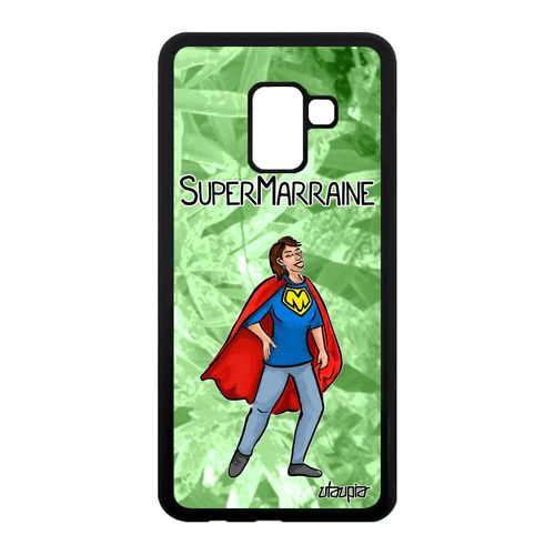 Coque Super Marraine Pour Samsung Galaxy A8 2018 Silicone Motif Heros Vert Portable Telephone Humour 4g Bd Naissance Fille Comics De