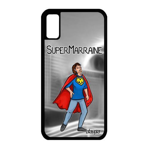 Coque Super Marraine Iphone Xs Silicone Housse Bebe Bande Dessinée Heros De Protection Drole Humoristique Humour Gris Comics