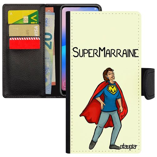 Coque Pour Samsung Galaxy S10 Rabat Porte Cartes Silicone Super Marraine Aimantée Enfant Texte Dessin Blanc Heros Comique Etui Drole
