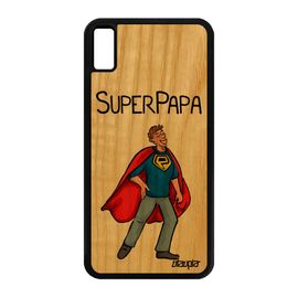 Coque Super Papa Iphone Xs Max Bois Silicone Humour Naissance Garcon Rouge Drole Père Housse Comics Texte Bande Dessinée Heros