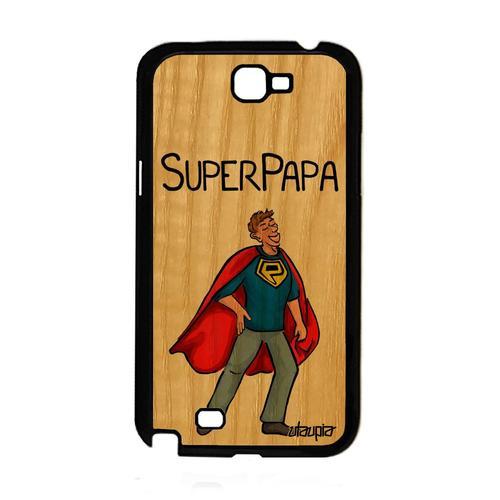 Coque Galaxy Note 2 Vrai Bois Silicone Super Papa Humoristique Housse Bande Dessinée Design Texte Telephone Rouge Comics 4g Samsung