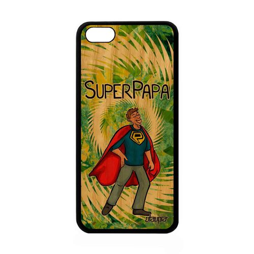 Coque Silicone Super Papa Pour Apple Iphone 5c Bois Cover Gel Vert Housse Comique 4g Cadeau De Noel Bd Texte Antichoc Humour Drole