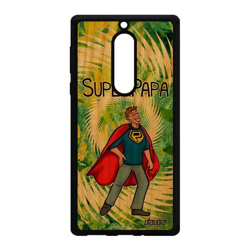 Coque Bois Nokia 5 Silicone Super Papa Texte Heros De Protection Cadeau De Noel Naissance Fille Drole Antichoc Père Vert Bumper Bd