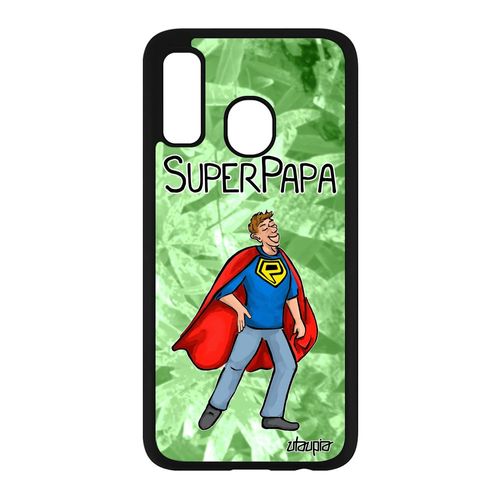 Coque Samsung Galaxy A40 Silicone Super Papa Tpu Cover Heros Personnalisé Humour Bd Vert Comics De Protection Cadeau Fete Des Peres