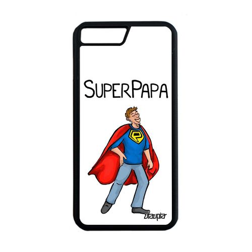 Coque Silicone Iphone 8 Plus Super Papa Telephone Texte Heros Humour Comics Dessin Comique Mobile Caoutchouc Père Enfant Blanc