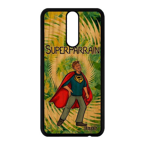 Coque Silicone Huawei Mate 10 Lite En Bois Et Super Parrain Comics Humour Vert Rne-L21 Drole Heros Comique Cadeau De Noel Design Bd