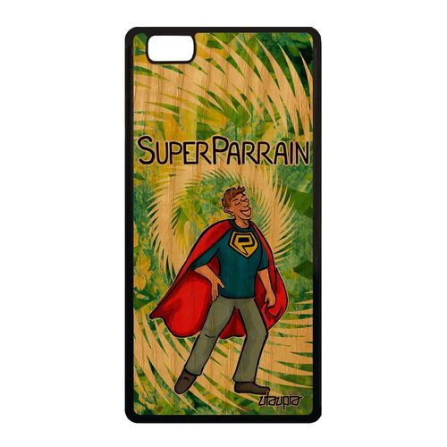 Coque Pour Huawei P8 Lite 2015 En Bois Silicone Super Parrain Personnalisé Antichoc Cadeau De Noel Naissance Fille Vert Bd Heros Gel