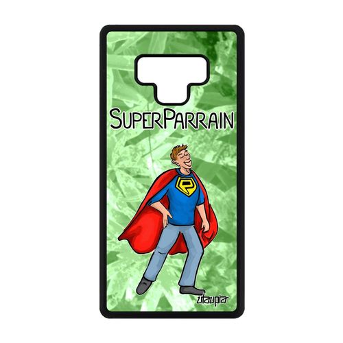 Coque Silicone Pour Samsung Galaxy Note 9 Super Parrain Texte Comique Vert Humour Original Personnalisé Naissance Fille Comics