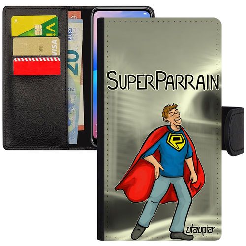 Coque À Rabat Pour Iphone 6 6s Simili Cuir Portefeuille Super Parrain Comics Noir Dessin Humoristique 32 Go Heros Leather Gris