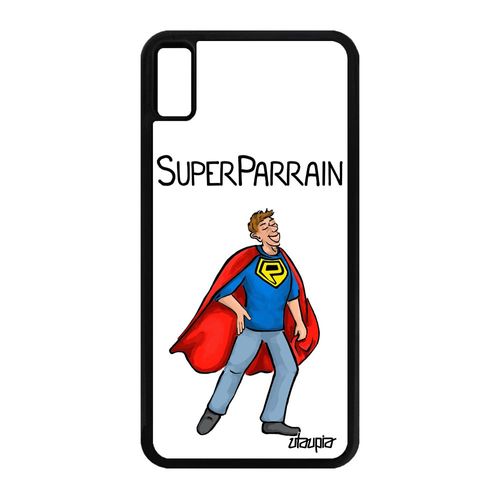 Coque Pour Iphone Xs Max Silicone Super Parrain Humour Comique 64 Go Tpu Dessin Design Portable Texte Comics Heros Blanc Drole