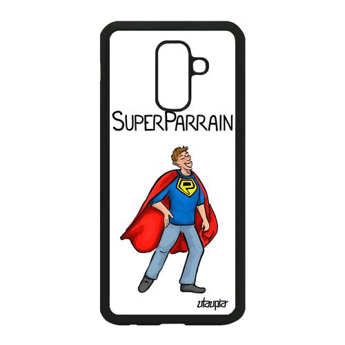 Coque A6 Plus 2018 Silicone Super Parrain Alu Comique Drole Mobile Telephone Heros De Protection Blanc Texte Case A6+ Samsung Galaxy