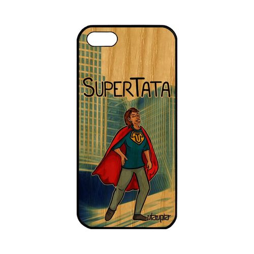 Coque Apple Iphone 5 5s Se Bois Silicone Super Tata Bleu 4g Antichoc Enfant Telephone Tante Comique Etui Tpu Heros Drole Texte Motif