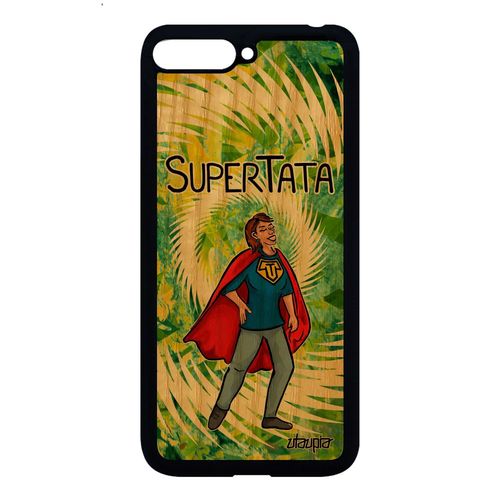 Coque Huawei Y6 2018 En Bois Silicone Super Tata Smartphone Bd Humour Dessin Texte Naissance Fille Vert Drole Housse Comics Comique