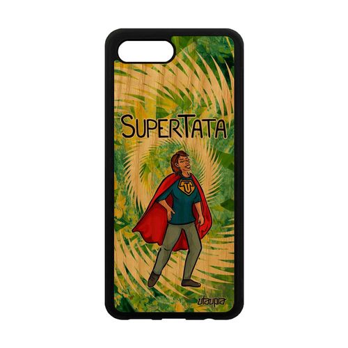 Coque En Bois Veritable Honor 10 Silicone Super Tata Cadeau De Noel Humour Drole Comique Bd Heros Vert Texte Antichoc Motif Rigide