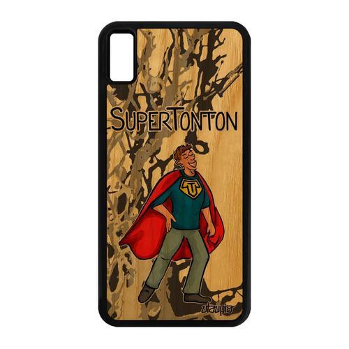 Coque Super Tonton Telephone Iphone Xs Max Bois Silicone Comics Humour Bebe Gris Dessin Case Housse Heros Texte Drole Comique