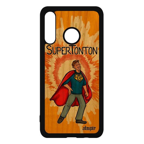 Coque Huawei P30 Lite Bois Silicone Super Tonton Portable Heros Comics Humour Personnalisé De Protection Oncle Orange Texte Dessin