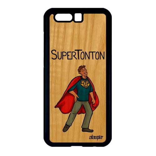 Coque Honor 9 En Bois Silicone Super Tonton Humoristique Comics Drole Telephone Rouge Humour Texte Naissance Garcon Housse Mobile De