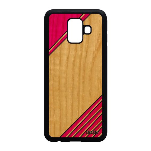 Coque En Bois Veritable Silicone Samsung Galaxy A6 2018 Moderne Geometrie Rigide Rose Ligne Design Housse Coloré Artisanat Motif De
