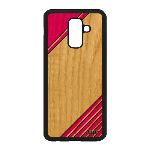 Coque Pour Samsung Galaxy A6 Plus 2018 En Bois Silicone Moderne Coloré Ligne Rose Geometrie Artisanat Portable Design Personnalisé
