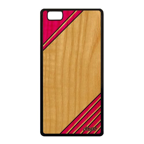 Coque En Bois Silicone Pour Huawei P8 Lite 2015 Moderne Motif Texture Personnalisé Housse Rose Geometrie Artisanat Antichoc Coloré