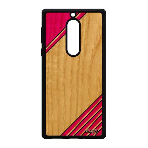 Coque Bois Nokia 5 Silicone Moderne Artisanat Design Etui Geometrie Souple Rose Coloré Motif Texture Personnalisé Telephone Portable