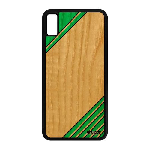 Coque Silicone Iphone Xs Max En Bois Moderne Design Telephone Effet Vert Geometrique Souple Fond Triangle De Protection Motif
