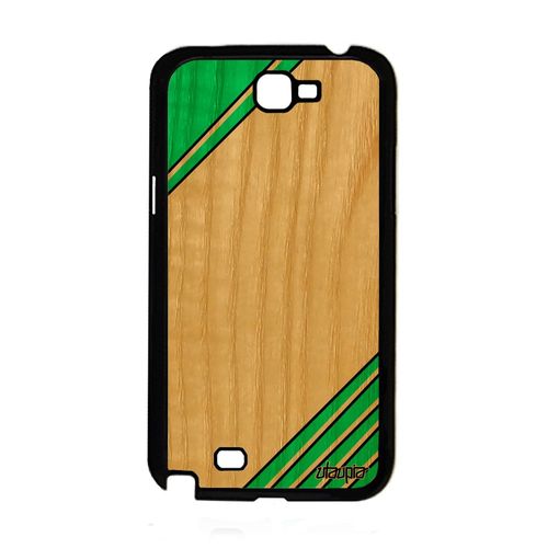 Coque Silicone Pour Samsung Galaxy Note 2 En Bois Moderne Geometrique Vert Design Motif De Protection Effet Fait Main Made In France