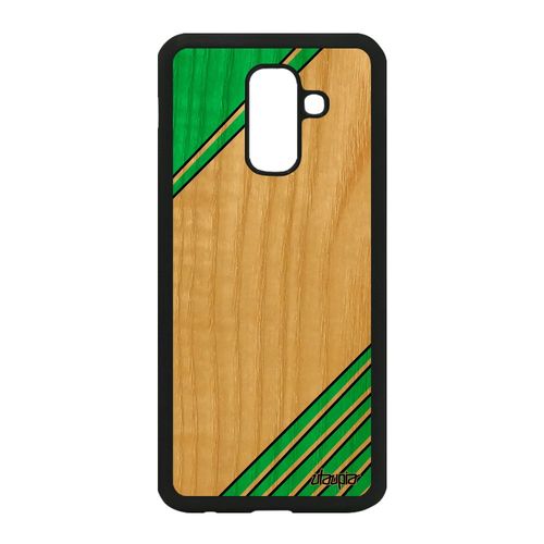 Coque Bois Pour Samsung Galaxy A6 Plus 2018 Silicone Moderne Etui Motif Mobile Design Geometrique Effet Pas Cher Vert Housse Fond De